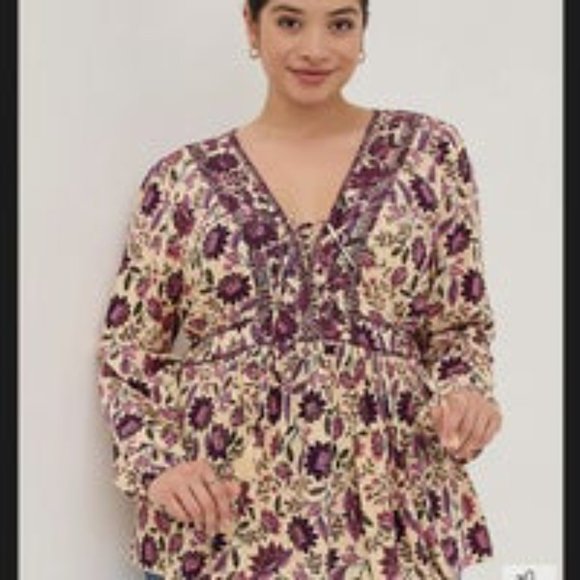 BABYDOLL RAYON CREPE EMBROIDERED LACE-UP TOP - Picture 3 of 7